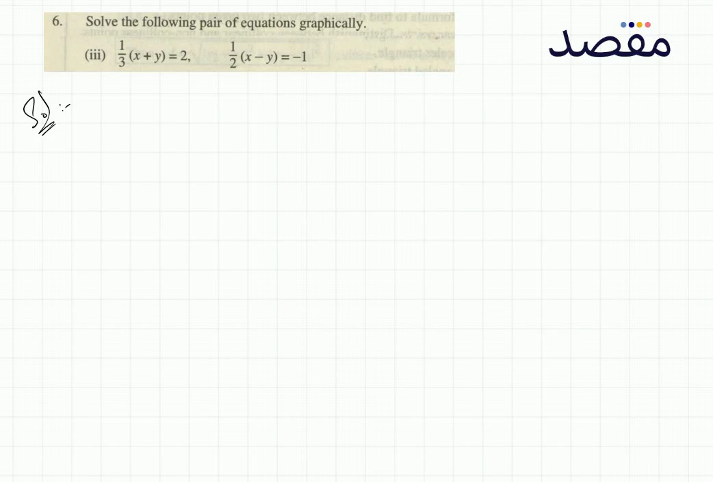 6. Solve the following pair of equations graphically.(iii) \frac{1}{3}(x+y)=2 \frac{1}{2}(x-y)=-1